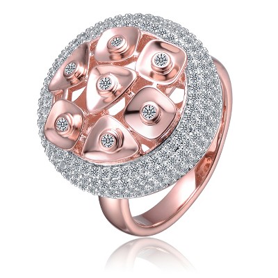 Guili Sterling Silver Two-Tone Plated Ring with Cubic Zirconia – Modern Design, Adds Glamour to Any Look. Available in Sizes 6, 7, and 8.