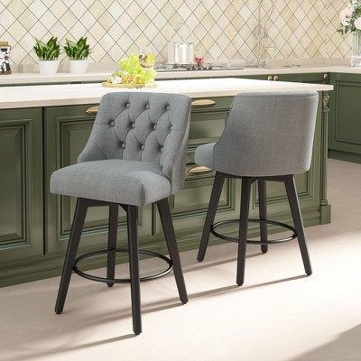Dyonery Counter Height Swivel Bar Stools Set of 2, 26.8 Inch Bar Stools with Footrest, Upholstered Barstools with Back and Solid Wood Legs for Kitchen
