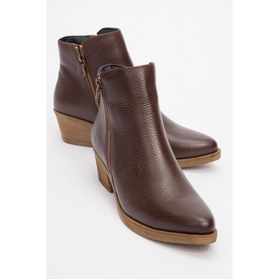 JAYER Brown Leather Double-Zip Block Heel Boot (Women) | Forever & Always Shoes