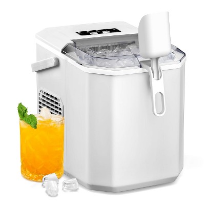 ZAFRO Ice Maker Countertop with Handle, Self-Cleaning Ice Machine, 35Lbs per Day, Chewable&Soft Ice Cubes, with Ice Basket/Ice Scoop