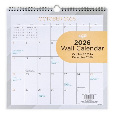 See It Bigger 15 Month Monthly Undated Wall Calendar 12"x12"