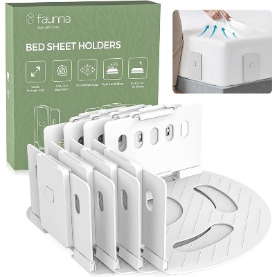 Faunna Bed Lock Sheet Holders, Upgrade Straps Keep Sheets Firm & Tight, Fitted Sheet Clips for Corners, Easy One-Time Installation, White