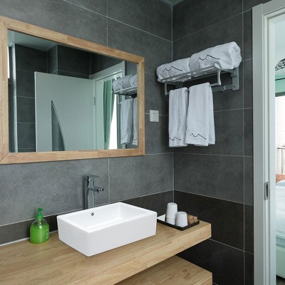 Aquaterior 20"x 14"x6" Rectangle Porcelain Vessel Sink w/ Overflow and Pop Up Drain Bathroom