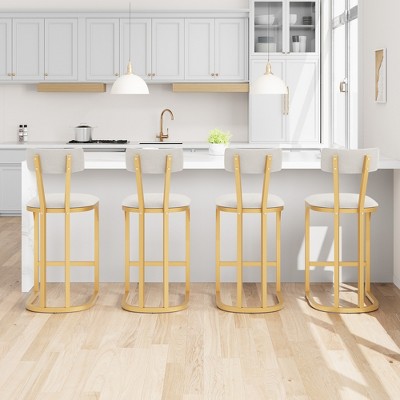 Garvee Bar Stools Set, Counter Height Bar Stools with Soft Velvet Upholstery & Metal Legs, Kitchen Island Stools with Back for Home Bar