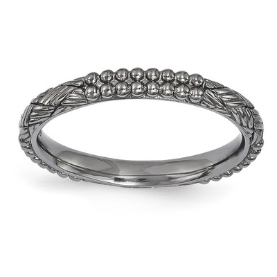 Black Bow Jewelry 2.5mm Black Plated Sterling Silver Stackable Patterned Band