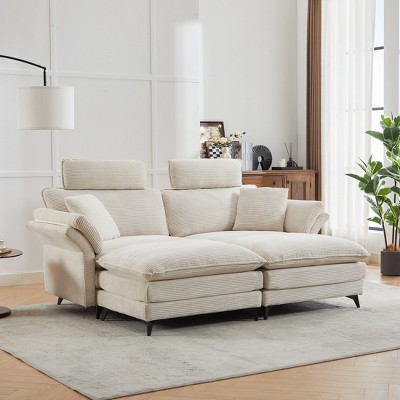 86" Modern Corduroy Upholstered Sectional Sofa with 2 Ottomans, Comfy Deep Seat loveseat Sofa, 4-Seater Cloud Couch for Living Room, Apartment, Office