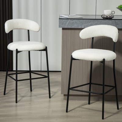 SKRAN 2pcs - Counter Height Bar Stools Set,Teddy fabric cover kitchen island counter, with Black Metal Legs & Footrest, for Kitchen,Living Room,Pub