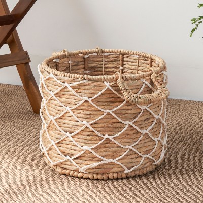 Gulches Round Water Hyacinth Woven Basket with Handles£¬Natural Brown£¬For Clothes, Towels, Canvas, Toys and Magazine Storage and Home Decoration