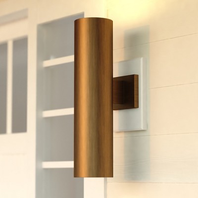 VAXCEL Chiasso Aluminum Cylinder Outdoor Wall Light Lantern Clear Glass, Warm Brass, 20 inch