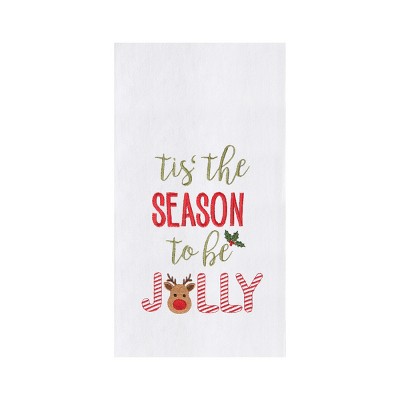 C&F Home "Tis the Season To Be Jolly" Sentiment with Red Nose Reindeer  Cotton Flour Sack Kitchen Dish Towel 27L x 18W in.