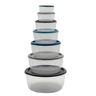 SharpChef 14pc Round Plastic Food Storage Container Set, Stackable, Nesting, Airtight Leak-proof Lids, Microwavable, 7 Colors