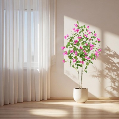 4FT Artificial Bougainvillea Tree, Simulation Flower with Real Touch Leaves Fake Potted Green Plant for Office Home Decor