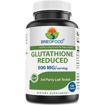 Brieofood Glutathione (Reduced) 500mg per Serving - 120 Capsules - Immune Support Supplement - Collagen & Antioxidant Support