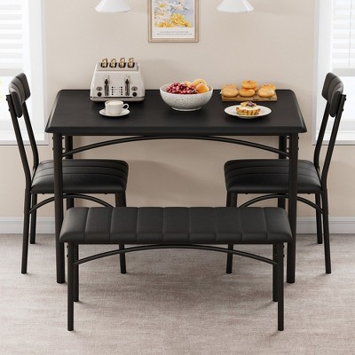Kitchen Table with Upholstered Chairs and Bench, Wooden Dining Table Set for 4, Rectangular Dining Room Table Set for Small Space, Apartment, Home