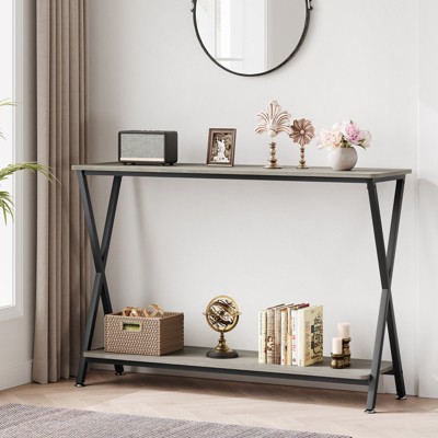 Narrow Farmhouse Console Table - 2-Tier Sofa Table for Hallway, Entryway & Behind Couch, 33.5/41.3 Inch