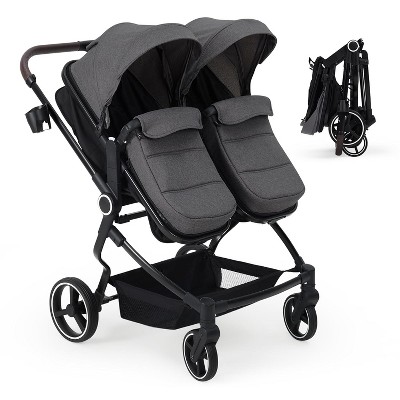 Twin Lightweight Compact Foldable Stroller w/ High View Seat & All-Terrain Wheels - Adjustable Canopy & Recline for 0-4 Years