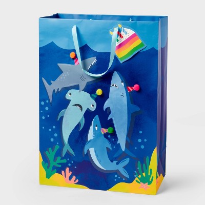 XLarge Party Sharks Birthday Gift Bag with Tag Blue - Spritz™