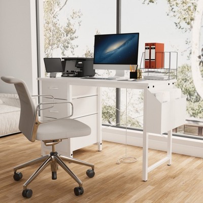 47 Inch Computer Desk with Fabric Drawers, Reversible Writing Table Workstation, Work Desk Game Table with Metal Frame for Home Office