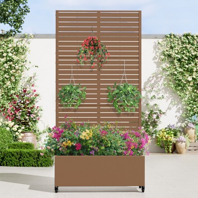 PexFix 72 in. H x 35 in. W Brown Metal Rectangle Wall Planter Box with Trellis for Climbing Plants
