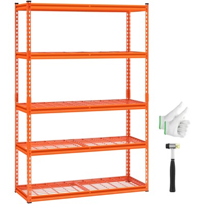 VEVOR Storage Shelves, 2500 lbs, 5 Tier Heavy Duty Garage Shelving, 18" D x 48" W x 72" H Adjustable Metal Shelves, Orange