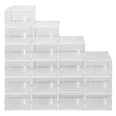 Karl Home | Shoe Storage Boxes 18 Pack Clear Plastic Stackable - White