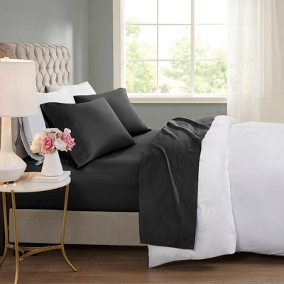 NicBex 4 PCS Cooling Cotton Blend Sheet Set with 1 Flat Sheet,1 Fitted Sheet and 2 Pillowcases,Soft Bed Sheets Machine Washable,Black