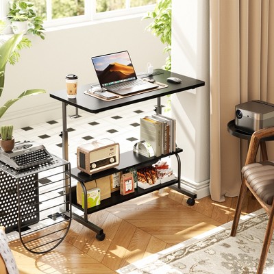 Aheaplus Adjustable Computer Desk, 32 Inch Manual Standing Desk with Storage Shelf, Charging Station