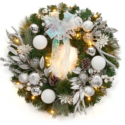 24" Pre-Lit Christmas Wreath for Front Door