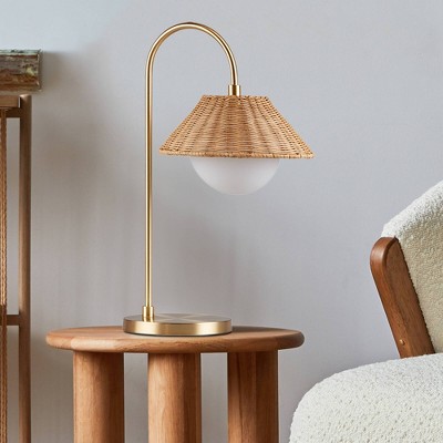 Ink+Ivy 13"x10" Laguna Rattan Weave Shade Table Lamp: Gold Finish, Iron Base, UL Listed
