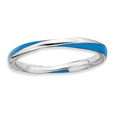 Black Bow Jewelry 2.5mm Silver Twisted Blue Enameled Stackable Band