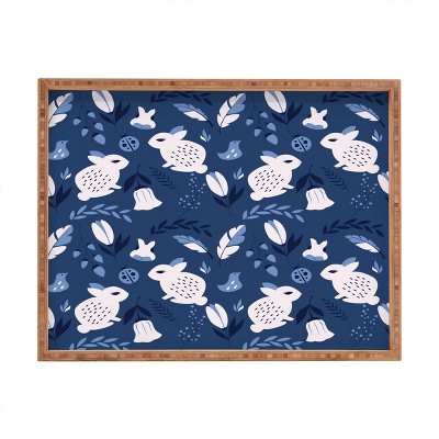 BlueLela Rabbits and Flowers Rectangular Bamboo Tray - Deny Designs
