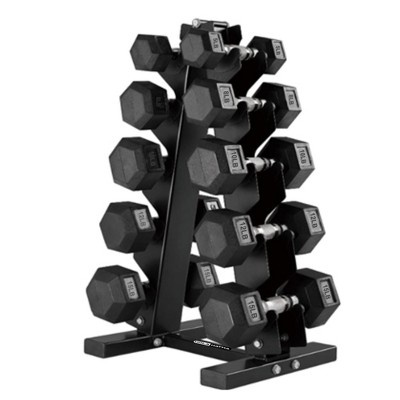 HolaHatha Hexagonal Non Slip Free Hand Dumbbell Weight Training Exercise Set w/ Textured Grips & Folding Storage Rack