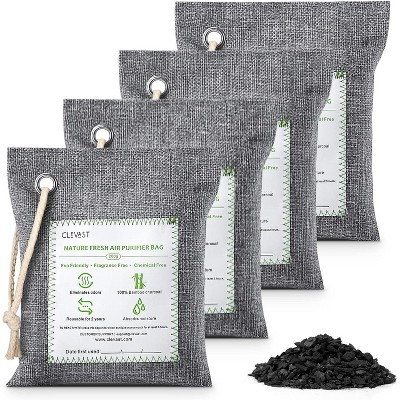 CLEVAST Bamboo Charcoal Air Purifying Bags (Large, 4×200g), Removes Odors and Moisture, Nature Fresh Air Purifier Bags