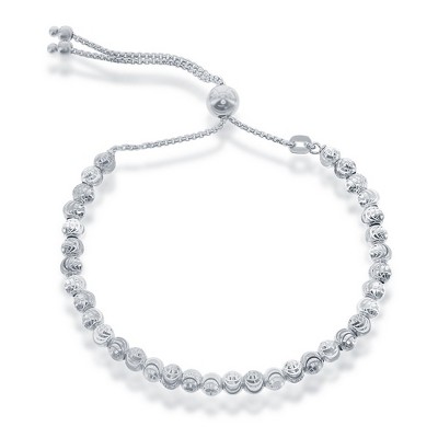Bella Silver Sterling Silver Round Diamond-Cut Moon Bead Adjustable Bolo Bracelet - Silver - 9.25 Inch