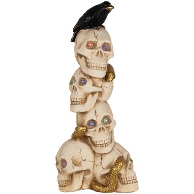 Northlight LED Lighted Skull Tower with Raven and Snake Halloween Decoration - 27.5" - Multicolor