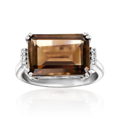 Ross-Simons 6.00 Carat Smoky Quartz Ring With White Zircons in Sterling Silver