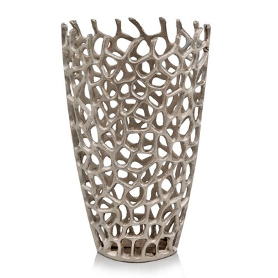 HomeRoots 16" Silver Aluminum Twigs Novelty Table Vase