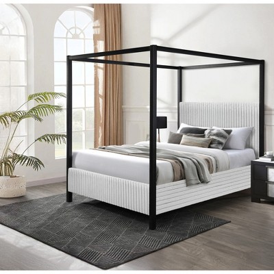 Queen Size Canopy Bed with Upholstered Headboard for Bedroom