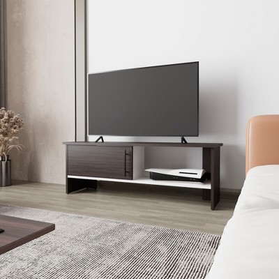 47.4 inch Particle Board TV Stand Entertainment Center with Door, Open Storage, and Scratch-Resistant Surface for Living Room and Bedroom