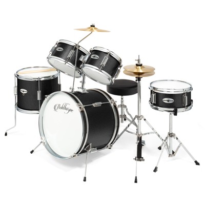 Ashthorpe 5-Piece Complete Junior Drum Set with Brass Cymbals - Advanced Beginner Drum Kit