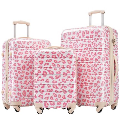 NAYSAYE Luggage Hardshell Set 3 Piece Spinner Suitcases with TSA Lock Expandable for Travel, Pink Leopard, 28.3"*17.9"*11.6"