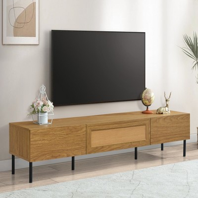 KTMBDW Boho TV Stand for TVs up to 80'' , Modern Farmhouse Media Console, Entertainment Center with Metal Legs, TV Cabinet for Living Room, Natural