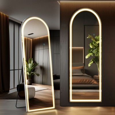 63x20 Inch Lighted Floor Standing Mirror with Stand, Featuring 3 Color Lighting and LED Lights