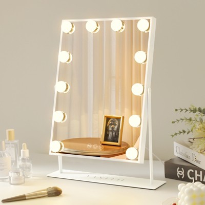 VANITII 14''x18'' Vanity Makeup Mirror with Lights Tabletop Metal White