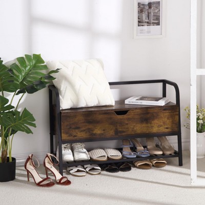 GustoWave Shoe Bench, Lift Top Shoe Storage Bench, Entryway Bench, Metal and Wood Shoe Rack Organizer for Entry, Bedroom, Closet, Living Room