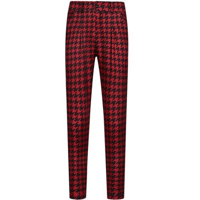 Lars Amadeus Men's Flat Front Houndstooth Plaid Cropped Dress Pants