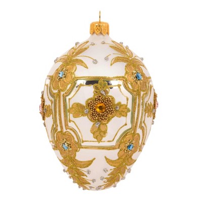 Miss Christmas 5.0 Inch White & Gold Fabrege Egg Christmas Tree Ornament , Christmas Decor Christmas, Easter, Spring (1PC)
