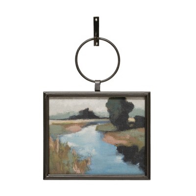 Storied Home Metal and Wood Framed Landscape Wall Art with Hanging Bracket: Modern MDF Iron Frame, Nature Theme