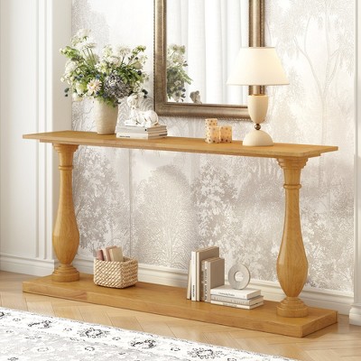 MOEPISY Vintage Sofa Table Console Table with Luxurious Pine Veneer and Elegance Vase Leg Design, Natural