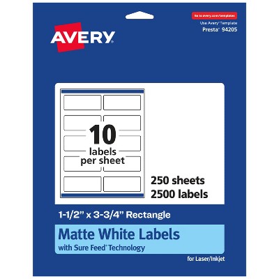 Avery Matte White Rectangle Labels, 1.5" x 3.75"